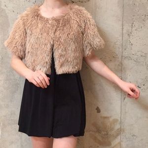 NY Collection Womens Beige Faux Fur Cropped Jacket